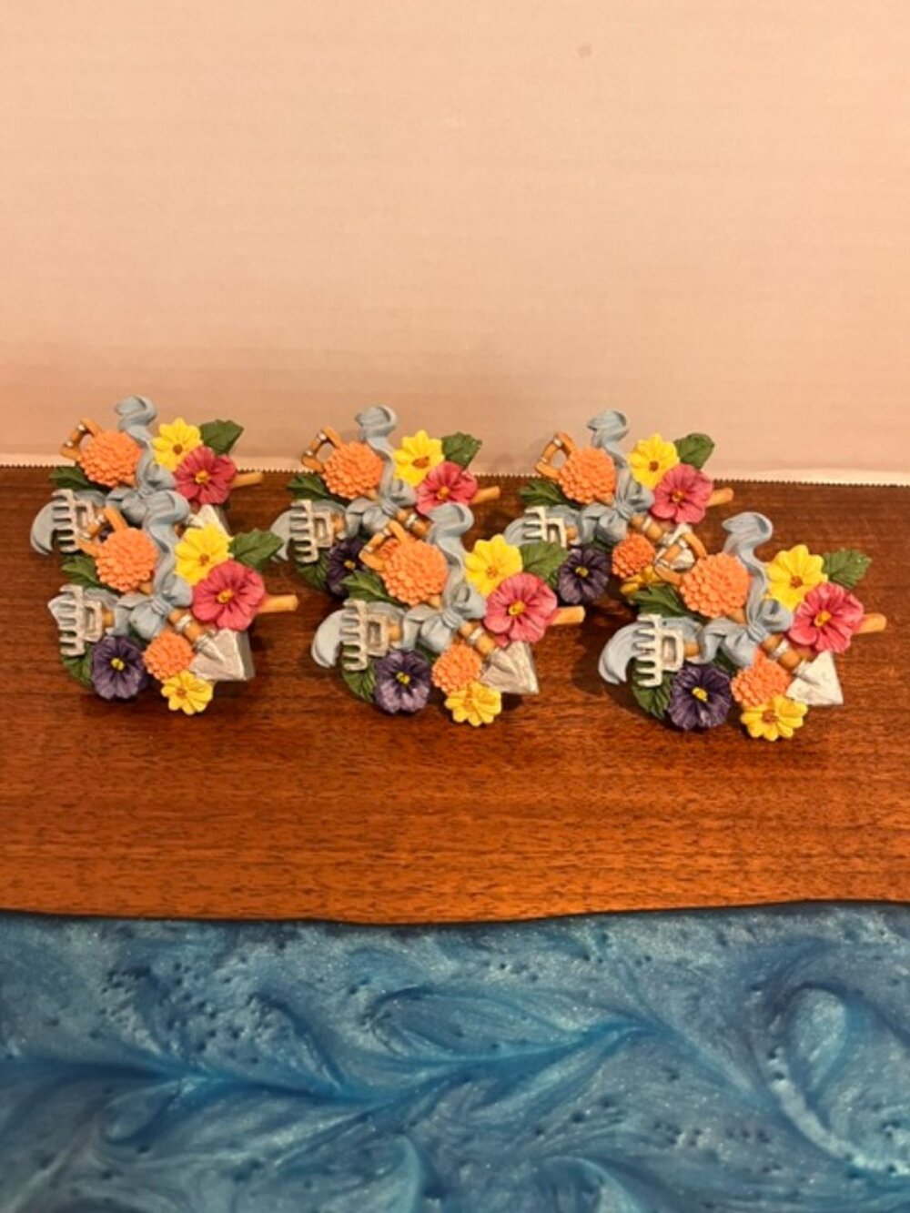 Set of 6 Colorful Flowers Garden Tools Napkin Rings